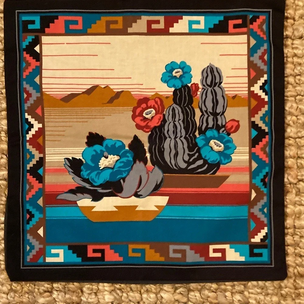 VTG Cranston Print Works Fabric Southwestern Style Pillow Covers Set of 2 15x15
